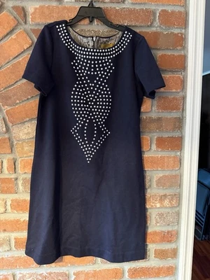 Vestido Nicole Miller Niños Niñas Azul Marino Lunares de Metal Bordados Elásticos Talla 16 Foto 1 de 4