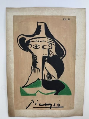 Pablo Picasso COA 艺术绘画 原版绘画 复古纸 签名 — 第 1/3 张图片