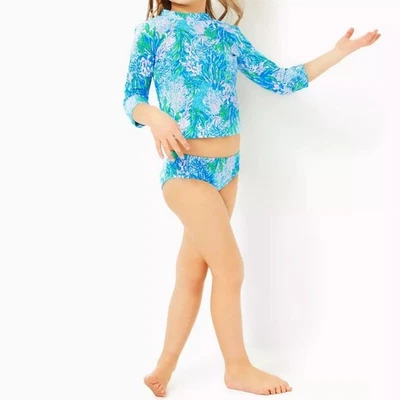 Traje de baño Lilly Pulitzer Bobby Rashguard 50+ UPF niñas 12 Las Olas Aqua Strong Cu Foto 1 de 4