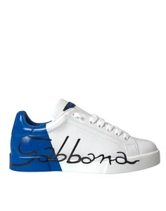 Dolce & Gabbana Weiß Blau Leder Logo Low Top Sneakers Schuhe - Bild 1 von 8