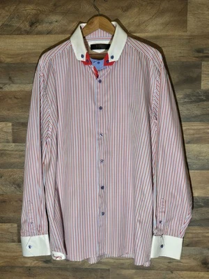 Coogi Luxe 4xl Doble Cuello Abotonado Rojo Blanco Azul Rayas Foto 1 de 4