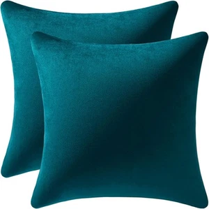 Throw Pillow Cases 18x18 Teal: 2 Pack Cozy Soft Velvet Square Decorative Pillow - Picture 1 of 6