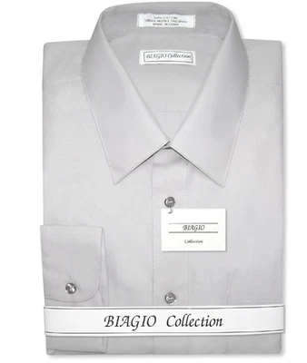 Biagio Mens 100% COTTON Solid SILVER GREY Color Dress Shirt sz 17 36/37 - Image 1 of 4