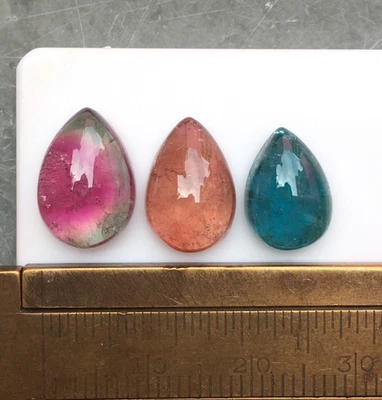 Natural multi tourmaline cabochon good quality 2 pieces nice color pear shape - Image 1 of 4