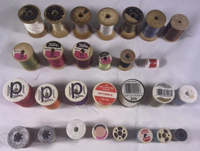 27 Spools Assorted Vintage Wood & Plastic Mercerized Thread & Row Counter Decor - Image 1 of 3