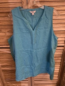 Top Croft & Barrow sin mangas - Talla grande Turquesa ajuste relajado bordado - Imagen 1 de 4