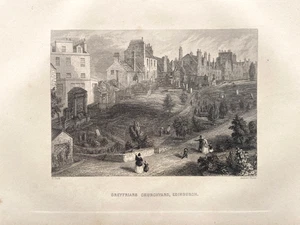Impresión antigua de 1857; cementerio The Old Grey Fraars Edimburgo después de Thomas Dick - Imagen 1 de 2