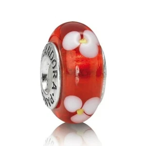 Genuino Pandora ALE 925 Plata de Ley Rojo Murano Cristal Flores Dije 790622 - Imagen 1 de 8