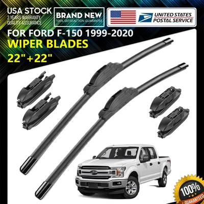 For 1999-2020 Ford F150 F-150 Windshield Wiper Blades J-HOOK Hybrid Silicone Foto 1 de 4