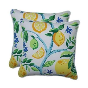 Outdoor/Indoor Throw Pillows, 2 Count Accent - 16.5" x 16.5" Yellow Lemon Tree - Picture 1 of 7