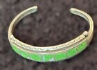 VINTAGE NATIVE AMERICAN TURQUOISE INLAID PEWTER BRACELET- SMALL