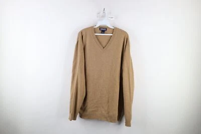 Vintage 90s Lands End Mens Size Large Blank Cashmere Knit V-Neck Sweater Beige - Image 1 of 4
