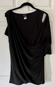 Torrid One Shoulder Sleeve Top Black Plus Size 1X Draped Stretch - Picture 1 of 6