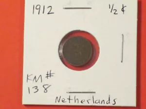 1912 1/2 Cent Coin - Netherlands KM# 138 Very nice example! - Picture 1 of 4