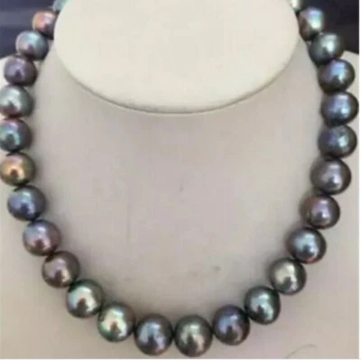 18" beautiful 9-8 mm TAHITIAN BLACK RED GREEN PEARL NECKLACE - Image 1 of 4