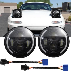 2Pcs 7 inch LED Headlights Halo Angel Eye Bulb For 1990-1997 Mazda Miata MX5 Mk1 - Picture 1 of 12