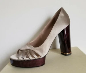 Stella McCartney Taupe Silk Unique Wooden Heel Platform Pumps EU 40 I LOVE SHOES - Picture 1 of 8