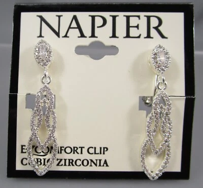 Новый NAPIER серебристого тона прозрачный висячий CZ кубический цирконий зажим на серьги 84R - Изображение 1 из 4