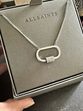 All Saints Pave Carabiner Station Pendant Necklace In Silver Tone 