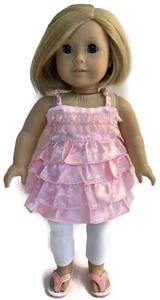 Pink Satin & Lace Top and White Leggings Clothes for 18 inch Girl Dolls - Picture 1 of 3