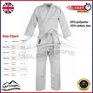 Kids Lightweight Gi Karate Training Uniform Polycotton Akido Suit White - Picture 1 of 5