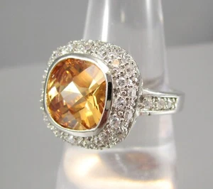 Signed PD Premier Designs Silver Clear CZs Orange Gem Size 8.25 Ring 8590 - Picture 1 of 13