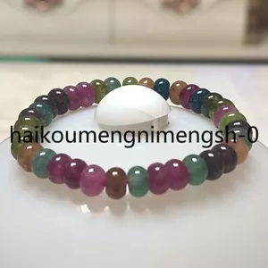 5x8mm Natural Colorful Tourmaline Gems Rondelle Bead Elastic Bracelet 7.5'' - Bild 1 von 7