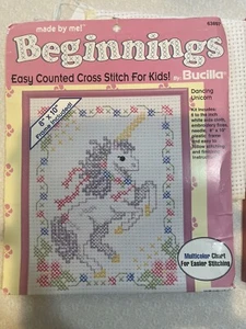 Vintage Unicorn Cross Stitch Bucilla Beginnings Kit  Pink Rare - Picture 1 of 3