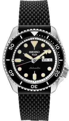 Reloj automático Seiko 5 deportivo para hombre 42,5 mm - esfera negra - correa de silicona Foto 1 de 3