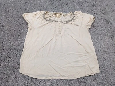 Faded Glory Top Blouse Women's 2XL(18W/20W) Cream Pleated Front Cap Sleeve Cream - Image 1 of 4