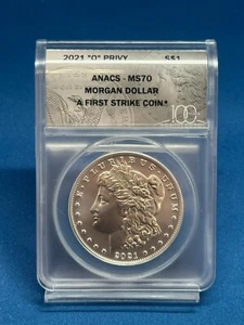2021-O Privy Morgan Dollar 100° Anniversario | ANACS MS70 Primo Colpo - Foto 1 di 4