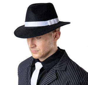 ADULTO NEGRO AL CAPONE GÁNGSTER MAFIA TRILBY SOMBRERO FEDORA DISFRAZ - Imagen 1 de 1