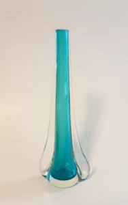 Art Glass Aqua and Clear Bud Vase - Picture 1 of 4