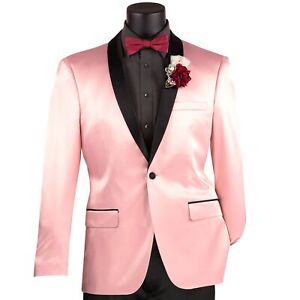 VINCI Men's Pink Stretch Sateen Slim Fit Tuxedo Dinner Jacket NEW