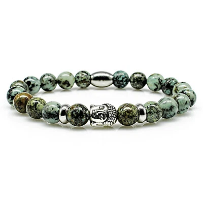 African Türkis Armband Bracelet Perlenarmband Buddhakopf R grün 8mm Edelstahl - Bild 1 von 2