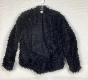 Loveriche Black Shiny Oversized Faux Fur Shaggy Jacket Holiday Women's Small NWT - Picture 1 of 12