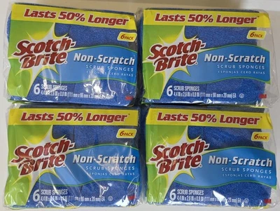 24 EACH Scotch-Brite Non Scratch Scrub Sponges, 4 PACKS OF 6, BRAND NEW