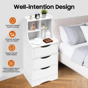 3 Drawers End Side Bedside Table Nightstand Organizer Storage Table Bedroom - Picture 1 of 18