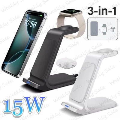 3in1 Wireless Charger Dock Station For Apple Watch Air Pods iPhone 16 Pro Max 15 - Image 1 of 4