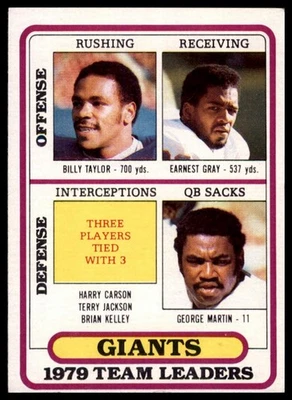 1980 Topps Team Leaders Carson Jackson Martin #94 Rookie New York Giants NFL - Image 1 of 2