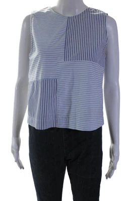 Jenni Kayne 女式纽扣前圆领条纹上衣蓝色白色 XS 码 — 第 1/4 张图片