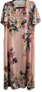 Maxi abito Chico’s stampa floreale rosa fiori di corallo taglia 2 L nuovo con etichette $169,50 - Foto 1 di 11