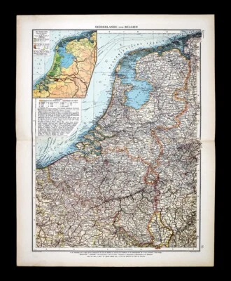1901 Andrees Map Netherlands Belgium Holland Amsterdam Brussels Antwerp Ghent - Image 1 of 4