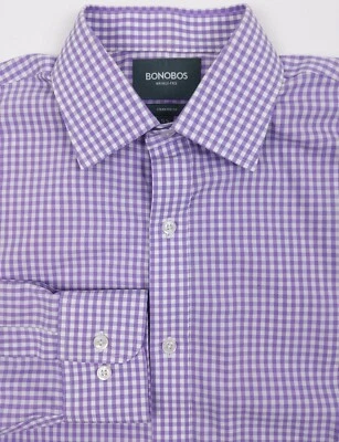 Camisa de vestir Bonobos talla 15 1/2 para hombre púrpura lavanda cuadros manga larga reparación Foto 1 de 4