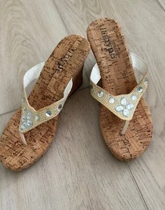 NEW Hype Womens Cork Wedge Embellished Sandals Size 8 Lt. Yellow - Picture 1 of 4