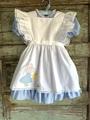 VTG 80s WD Winnie the Pooh Pinafore Dress 2 Piece Blue Check w/ White Pinafore 6 - Image 1 of 4
