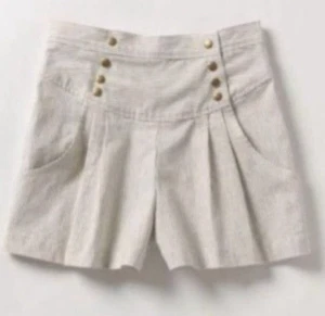 Pantaloncini corti Corey Lynn Calter by Anthropologie pieghettati a righe con bottoni davanti taglia 12 - Foto 1 di 11