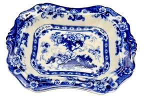 Scarce Antique Cauldon Bentick Blue & White Transferware Serving Bowl - Picture 1 of 5