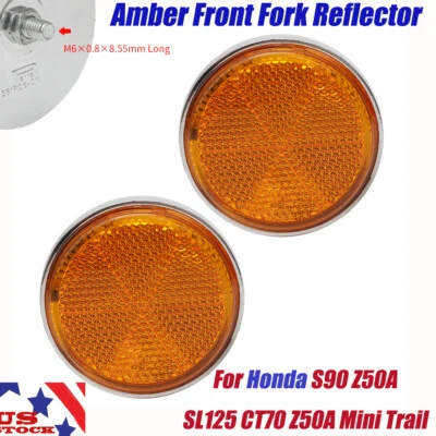 2x Amber Front Fork Cover Reflector For Honda CB750, CL70,CL90,CL100,CL350,CL450 - Image 1 of 4