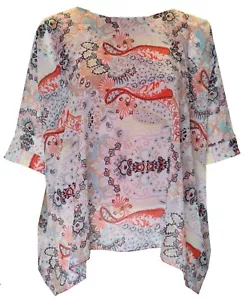 Tunica top Paisley Lagenlook stile italiano nero grigio foderato chiffon taglia unica plus - Foto 1 di 2